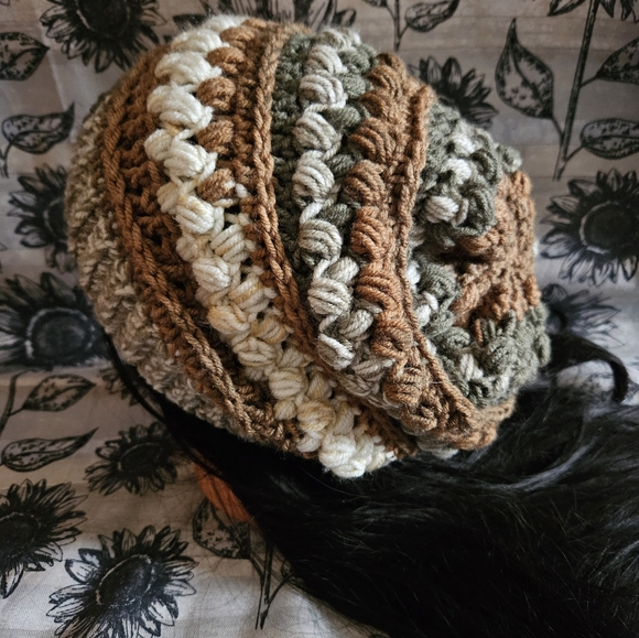 Crochet Green And Brown Slouchy Woodland Beanie Hat main image 6